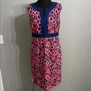 Boden Dress Womens 8R Blue Coral Notch Neck Shift Circles